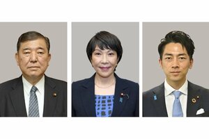 左から石破茂氏、高市早苗氏、小泉進次郎氏