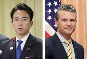 小泉進次郎防衛相(左)、ヘグセス米国防長官