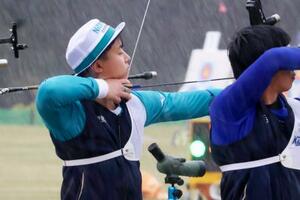 　アーチェリー男子で愛知・名古屋アジア大会の代表に決まった舟橋悠矢＝夢の島公園アーチェリー場