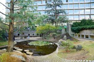 修復されたユネスコ本部の日本式の庭園「平和の庭」=12日、パリ(共同)
