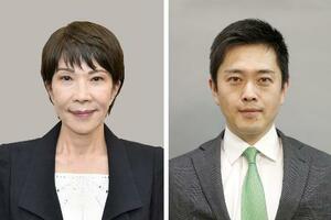 自民党の高市早苗総裁(左)、日本維新の会の吉村洋文代表