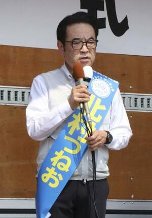 参院選が公示され、演説する北村経夫氏=7月、山口市