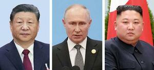 中国の習近平国家主席、ロシアのプーチン大統領、北朝鮮の金正恩朝鮮労働党総書記(朝鮮通信=共同)
