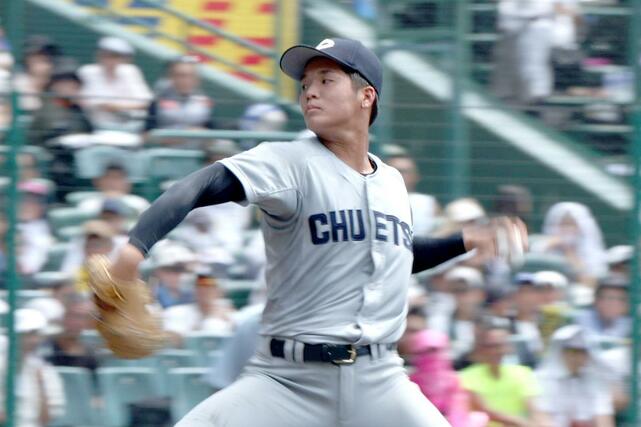 中越－関東第一　中越先発の雨木天空＝甲子園