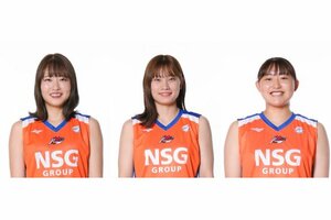 契約更改した左から杉山夏穂、山瑞美子、高瀬ゆのか