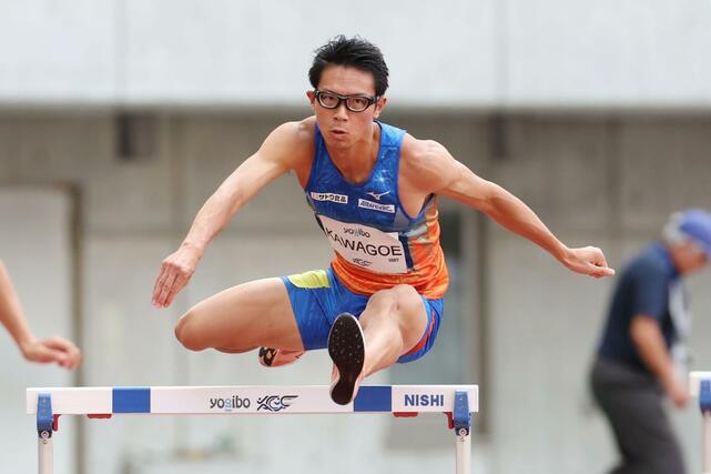 男子400メートルハードル決勝 川越広弥(サトウ食品アルビRC)=デンカビッグスワン