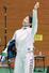 　女子エペで優勝し喜ぶ寺山珠樹＝東京都港区ＳＣ