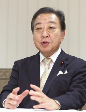 インタビューに応じる立憲民主党の野田佳彦代表=12月1日、新潟市中央区