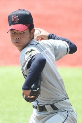 中越-関根学園 関根学園先発の鈴木興丞=7月24日、新潟市中央区長潟のハードオフ・エコスタジアム