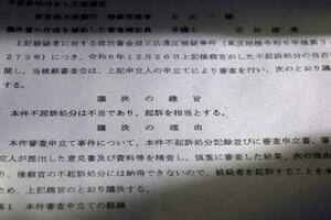 政治資金規正法違反事件について「起訴相当」を示す議決書