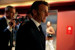 23日、米ニューヨークの国連本部を訪れたフランスのマクロン大統領(ゲッティ=共同)