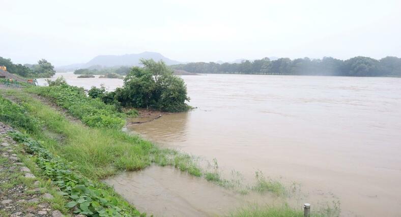 増水した三面川=9月21日、村上市