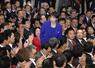 自民党の新総裁に選出された高市早苗氏=2025年10月、東京・永田町の党本部
