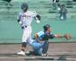2回表帝京長岡1死一、二塁で木村朋暉の適時打で二走茨木(左)が生還し1-0=富山県営野球場