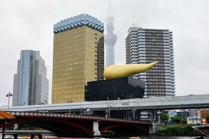 アサヒグループHDの本社ビル(中央左)=1日午後、東京都墨田区