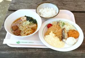 「あじさい祭り」で味わえるアジフライ定食＝弥彦山