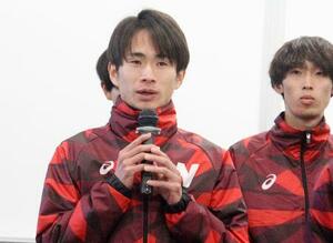 箱根駅伝への意気込みを語る早大の山口智規=13日、埼玉県所沢市