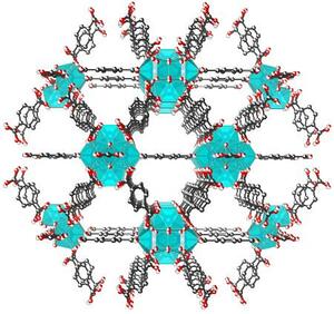 　ＰＦＡＳに吸着作用を示す代表的なＭＯＦの一つの構造を再現した画像（東邦大の今野大輝准教授提供）