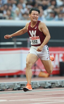 男子１００メートル決勝　３位と健闘した関口裕太＝国立競技場