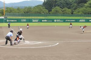 熱戦を展開した長岡市学童野球大会A大会の決勝=19日、長岡市悠久山球場