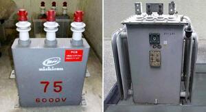 　ＰＣＢが含まれた変圧器（右）と蓄電器（環境省提供）