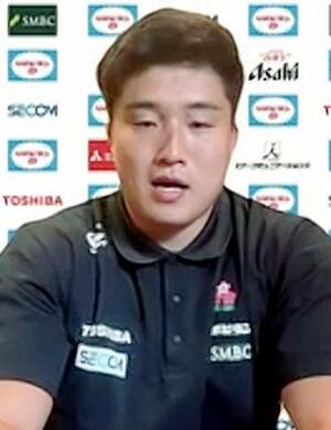 オンラインで記者会見するラグビー日本代表の下川=26日