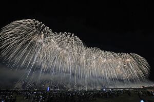 2023年の長岡まつり大花火大会で上がった復興祈願花火フェニックス=2023年8月2日、長岡市