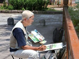中越地域の風景画を描く吉田信夫さん=長岡市旭町
