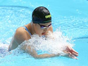 女子100メートル平泳ぎで4位に入った小山風香(柏崎翔洋中教校)=佐賀市(写真映像部・富山翼)