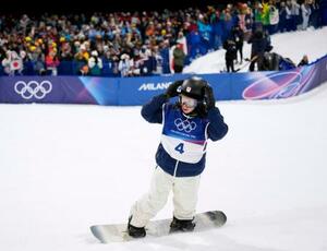 男子ハーフパイプ決勝3回目を終えた平野歩夢=リビーニョ(共同)