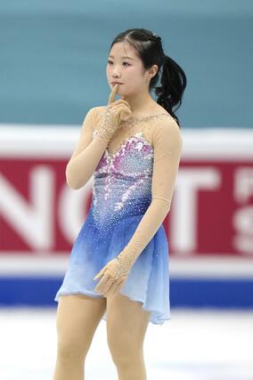 女子フリーの演技を終えた中井亜美＝北京（共同）