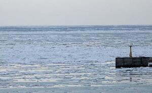 　北海道紋別市で接岸が確認された流氷＝２日午後３時５０分ごろ（紋別市提供）