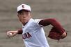 村上桜ケ丘-開志学園 村上桜ケ丘の先発渡辺勇陽=新発田市五十公野