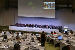 銀歯として虫歯治療に使う「歯科用アマルガム」の製造や輸出入を2034年末までに禁止することで合意した水俣条約の締約国会議=7日、スイス・ジュネーブ(共同)