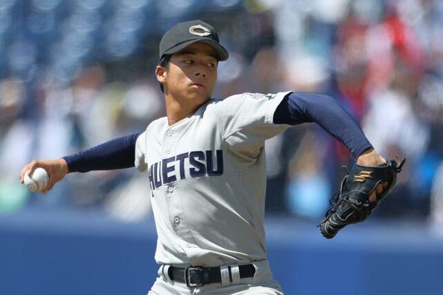 中越－新潟産大付　中越先発の石山愛輝＝エコスタ