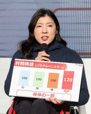 取材に応じるパラアルペンスキー女子座位の村岡桃佳=30日、東京都江東区