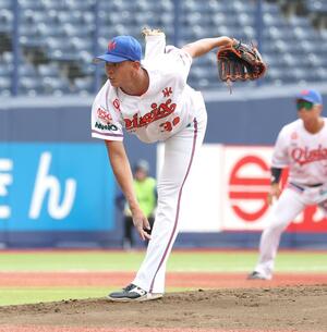オイシックス先発の能登嵩都=7日、エコスタ