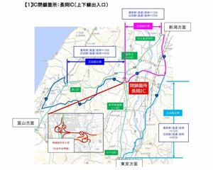 長岡ＩＣの閉鎖箇所（ＮＥＸＣＯ東日本の発表資料より）