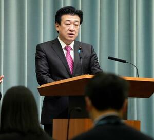 記者会見する木原官房長官=15日午前、首相官邸