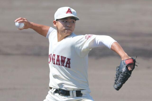 糸魚川－長岡大手　糸魚川先発の縄和貴＝２日、柏崎市佐藤池球場