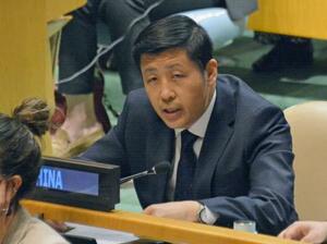 　２９日、ＮＰＴ再検討会議で発言する中国外務省の孫暁波軍縮局長＝ニューヨーク（共同）