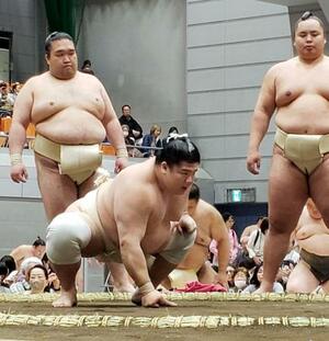 　大相撲の春巡業で稽古する宇良＝東京都府中市