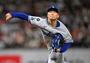 ジャイアンツ戦に先発したドジャース・山本=サンフランシスコ(共同)