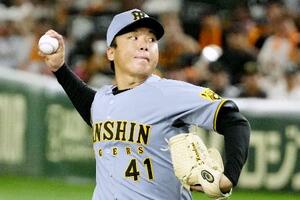 完封で10勝目を挙げた阪神・村上=東京ドーム