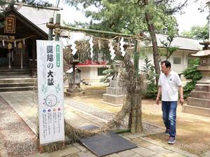 榊神社に設置された茅の輪=上越市大手町
