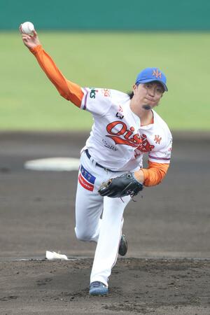 オイシックスの先発井口和朋=長岡市悠久山球場