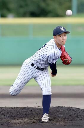 北越-六日町 北越先発の佐藤亜希人=新発田市五十公野