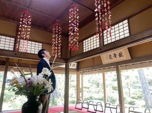 庭園の新緑とつるし雛飾りが楽しめる「飯塚邸」=柏崎市新道