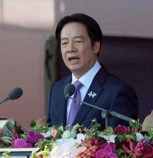 台湾の双十節祝賀式典で演説する頼清徳総統=10日、台北(共同)