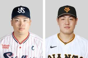 (左から)ヤクルトの村上宗隆内野手、巨人の岡本和真内野手